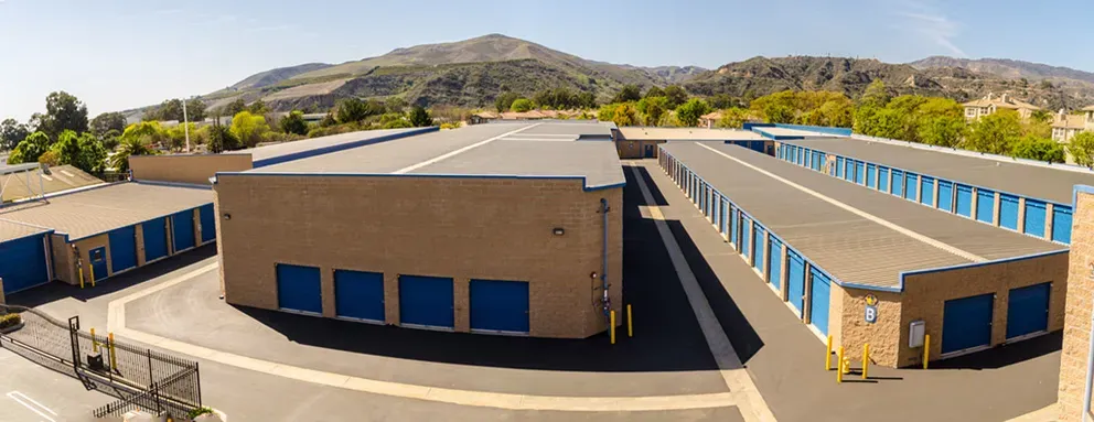 Rows of drive-up storage units
